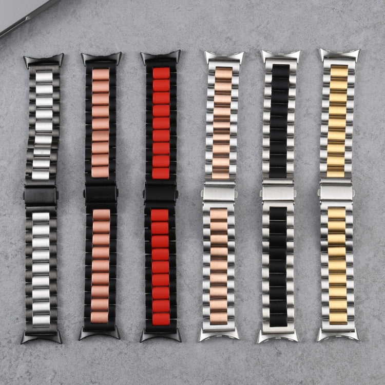 For Google Pixel Watch Three Strains Stainless Steel Metal Watch Band (Silver Black) by bashfashion