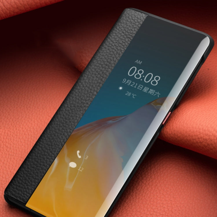 For Huawei P40 QIALINO Litchi Texture Side Window View Leather Phone Case(Orange) by QIALINO
