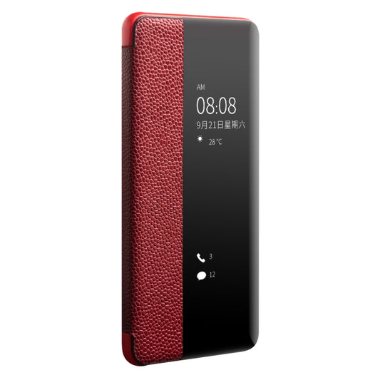 For Huawei P40 QIALINO XiangNai Texture Side Window View Leather Phone Case(Red) by QIALINO