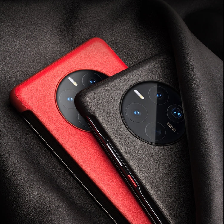 For Huawei Mate 50 Pro QIALINO Genuine Leather Side Window View Smart Phone Case(Red) by QIALINO
