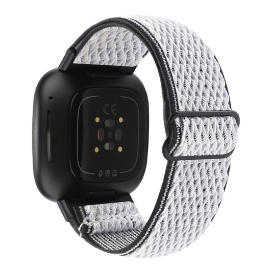 For Fitbit Versa 4 / Sense 2 Universal Wave Nylon Watch Band(White Black) by bashfashion