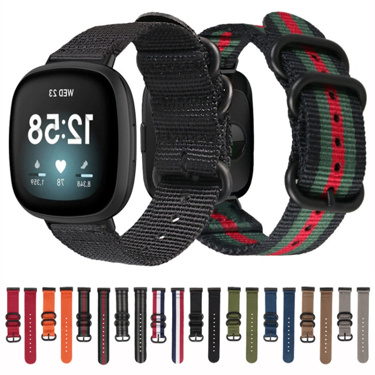 For Fitbit Versa 4 / Sense 2 Universal Three-ring Steel Buckle Nylon Watch Band(Black) by bashfashion