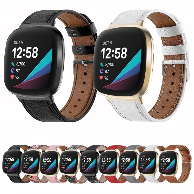 For Fitbit Versa 4 / Sense 2 Round Tail Genuine Leather Watch Band(White) by bashfashion