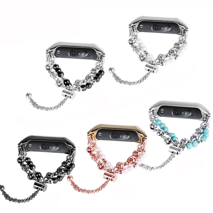 For Xiaomi Mi Band 7 Double Pearl Bead String Metal Watch Band(Black) by bashfashion