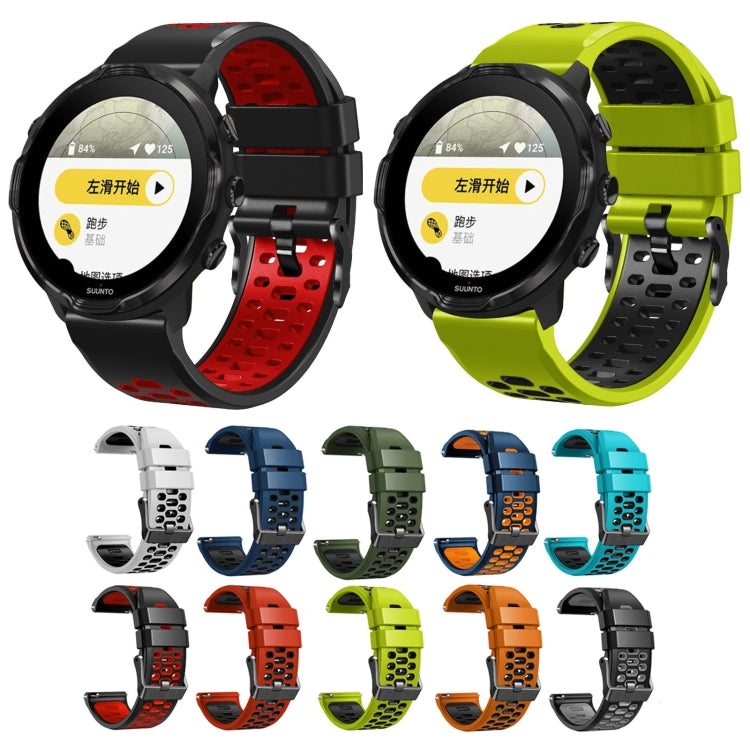 For Suunto 7 Three Rows Holes Silicone Watch Band(White Black) by bashfashion