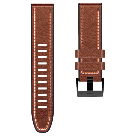 For Garmin Fenix 7 Tricolor Stitching Silicone Leather Watch Band(Brown) by bashfashion