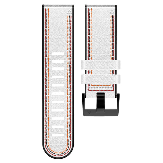 For Garmin Fenix 7X Tricolor Stitching Silicone Leather Watch Band(White) by bashfashion