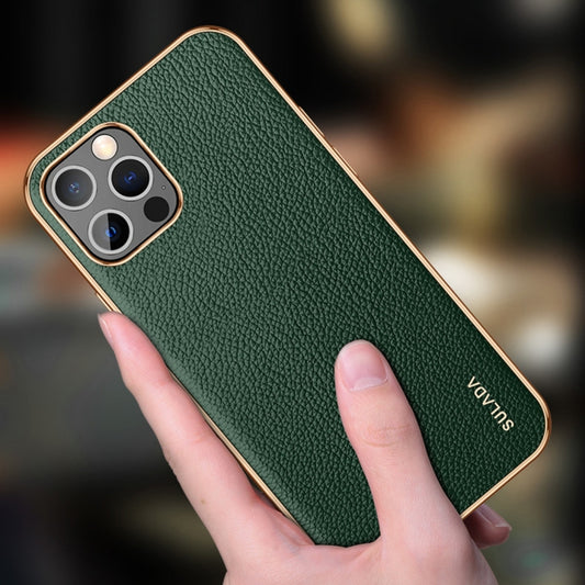 For iPhone 14 SULADA Shockproof TPU + Handmade Leather Phone Case(Green) by SULADA