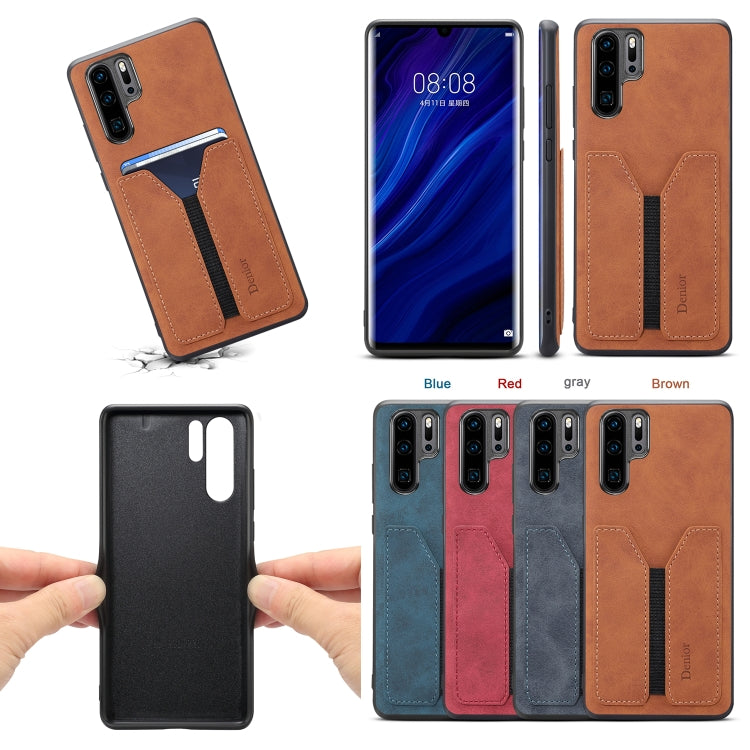 For Huawei P30 Pro Denior DV Elastic Card PU Back Cover Phone Case(Grey) by Denior