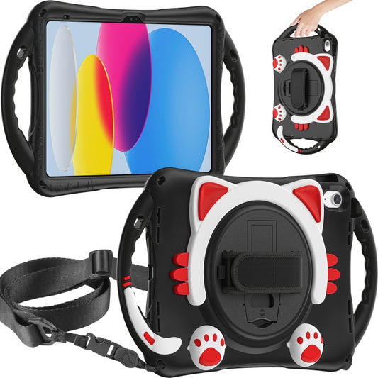 For iPad 2025 / 2022 Cute Cat King Kids Shockproof Silicone Tablet Case(Black Red) by bashfashion