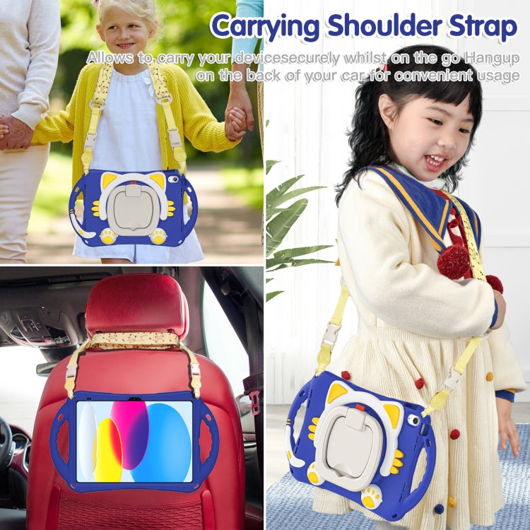 For iPad 2025 / 2022 Cute Cat King Kids Shockproof Silicone Tablet Case(Dark Blue) by bashfashion