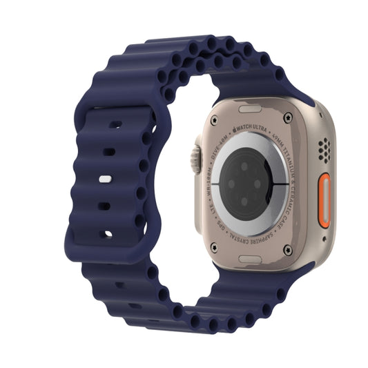 Ocean Style Silicone Watch Band For Apple Watch Ultra 49mm&Watch Ultra 2 49mm / Series 9&8&7 45mm / SE 3&SE 2&6&SE&5&4 44mm / 3&2&1 42mm(Dark Blue) by bashfashion