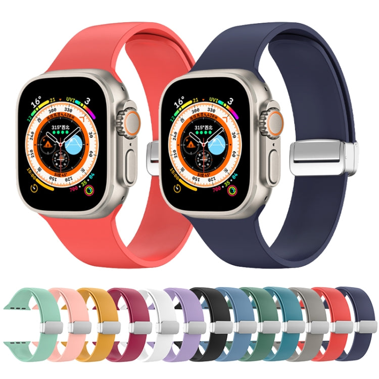 Folding Buckle Silicone Watch Band For Apple Watch Ultra 49mm(White) by bashfashion