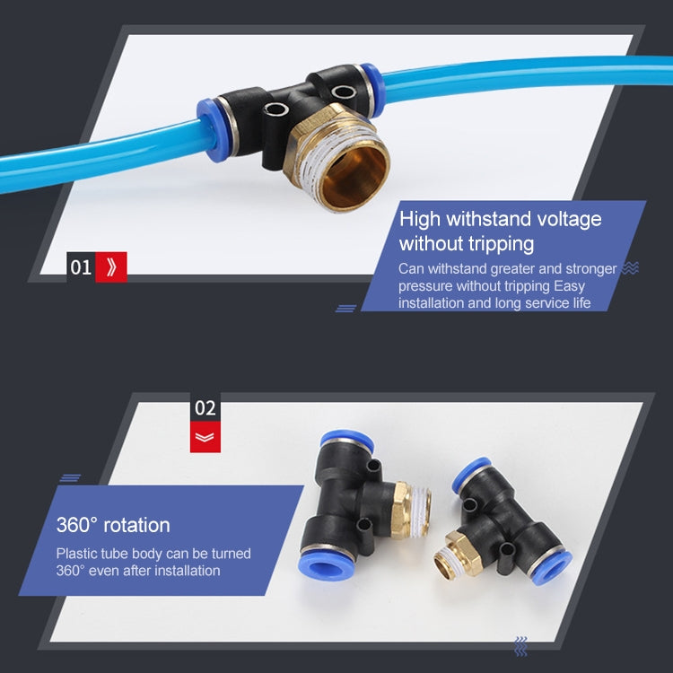 PB4-02 LAIZE 10pcs Plastic T-type Tee Male Thread Pneumatic Quick Connector by LAIZE