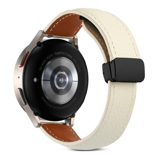 22mm Folding Buckle Genuine Leather Watch Band(Beige White) by bashfashion