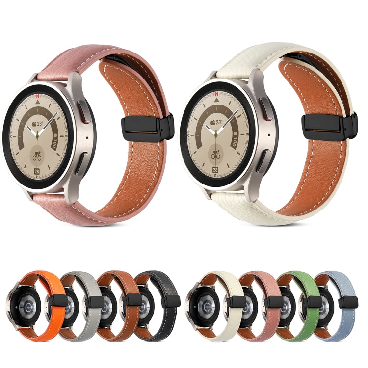 22mm Folding Buckle Genuine Leather Watch Band(Beige White) by bashfashion