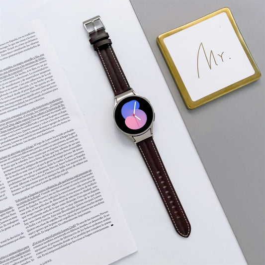 For Samsung Galaxy Watch5 40mm / 44mm Grooved Genuine Leather Watch Band(Coffee) by bashfashion