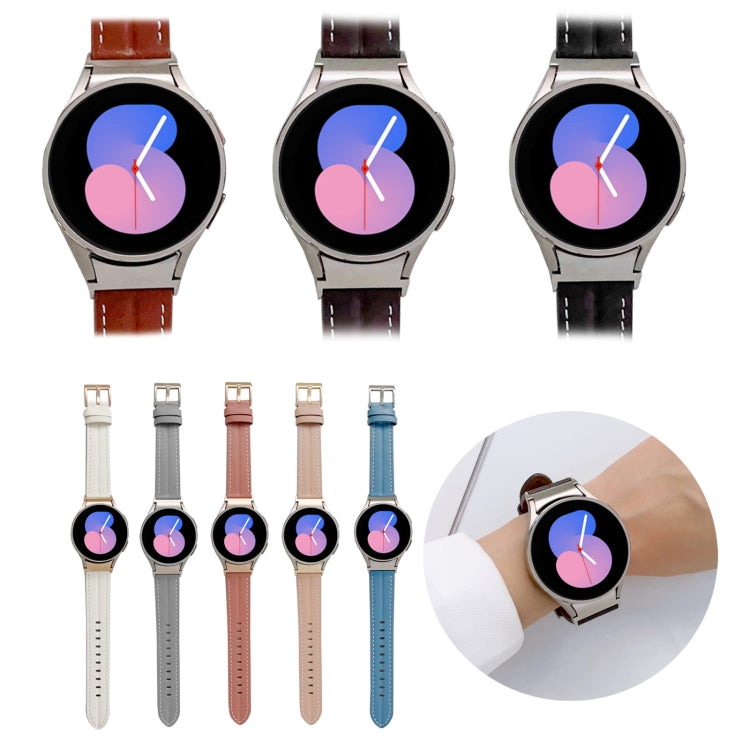 For Samsung Galaxy Watch5 40mm / 44mm Grooved Genuine Leather Watch Band(Light Pink) by bashfashion