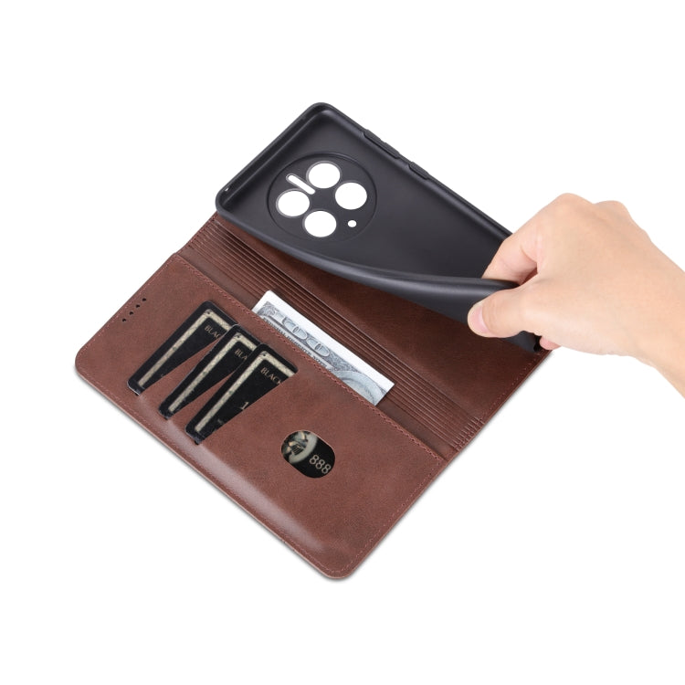 For Huawei Mate 50 Pro AZNS Magnetic Calf Texture Flip Leather Phone Case(Dark Brown) by AZNS