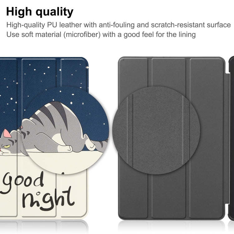 For Lenovo Tab P11 Gen 2 Custer Painted 3-Fold Holder Leather Smart Tablet Case(Lazy Cat) by bashfashion