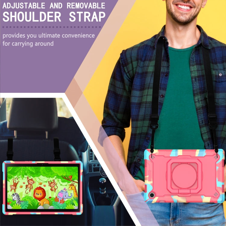 For Samsung Galaxy Tab A8 10.5 2021 Silicone + PC Bracelet Holder Tablet Case(Camouflage + Rose Red) by bashfashion