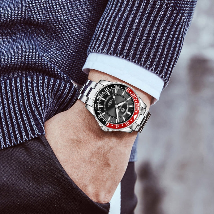 OCHSTIN 7019D Multifunctional Quartz Waterproof Luminous Steel Strap Men Watch(Black+Silver) by OCHSTIN