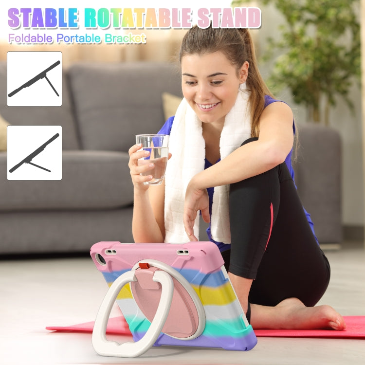 For Amazon Fire HD 8 2022 Silicone + PC Protective Tablet Case with Holder & Shoulder Strap(Colorful Pink) by bashfashion