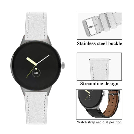 For Google Pixel Watch 1 / 2 / 3 41mm Round Tail Genuine Leather Watch Band(White) by bashfashion