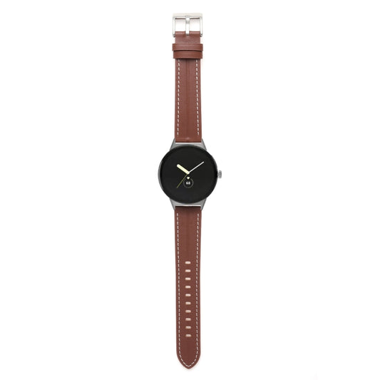 For Google Pixel Watch Grooved Genuine Leather Watch Band(Brown) by bashfashion
