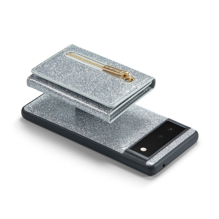 For Google Pixel 6 DG.MING M3 Series Glitter Powder Card Bag Leather Case(Silver) by DG.MING
