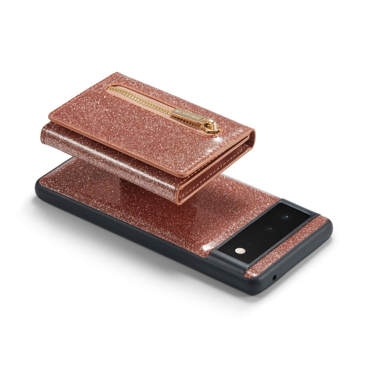 For Google Pixel 6 DG.MING M3 Series Glitter Powder Card Bag Leather Case(Rose Gold) by DG.MING