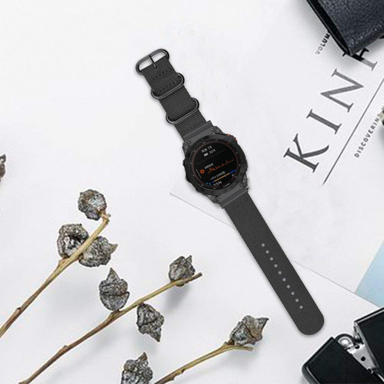 For Garmin Fenix 7X Three-ring Steel Buckle Nylon Watch Band(Black) by bashfashion