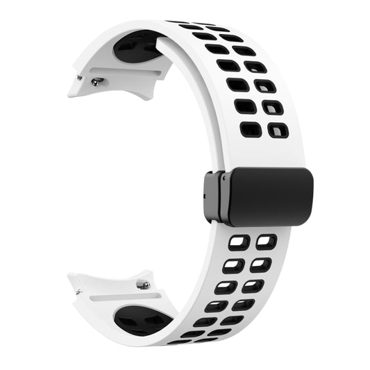 For Samsung Galaxy Watch5 Pro Double-row Hole Folding Buckle Silicone Watch Band(White Black) by bashfashion