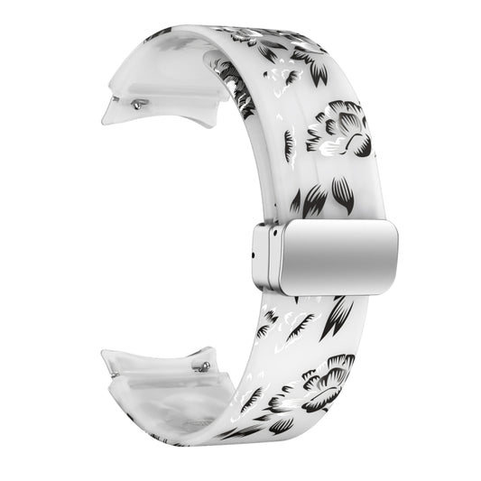 For Samsung Galaxy Watch5 Magnetic Printed Silicone Watch Band(Transparent Gray Flower) by bashfashion