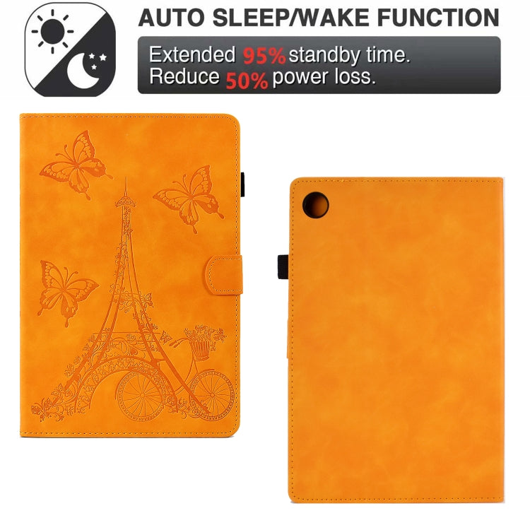 For Samsung Galaxy Tab A8 10.5 2021 X205 Tower Embossed Leather Smart Tablet Case(Khaki) by bashfashion