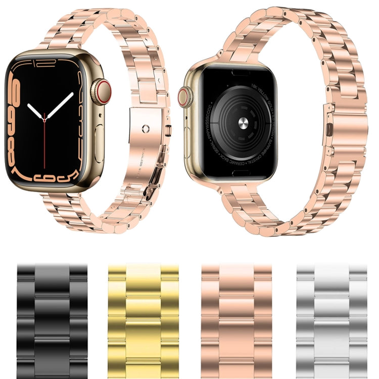 Small Waist Stainless Steel Watch Band For Apple Watch Series 9&8&7 41mm / SE 3&SE 2&6&SE&5&4 40mm / 3&2&1 38mm(Black) by bashfashion