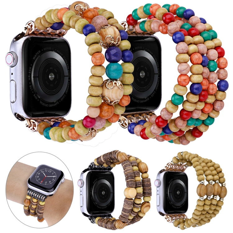 Wood Beads Watch Band For Apple Watch Series 9&8&7 41mm / SE 3&SE 2&6&SE&5&4 40mm / 3&2&1 38mm(4-row Wood Color) by bashfashion