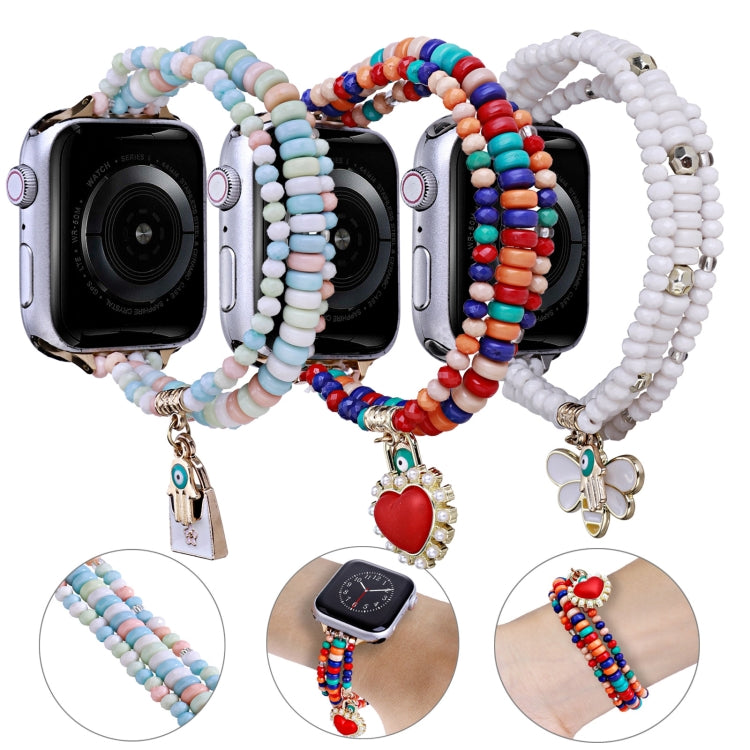 3-row Beads Watch Band For Apple Watch Series 9&8&7 41mm / SE 3&SE 2&6&SE&5&4 40mm / 3&2&1 38mm(White) by bashfashion