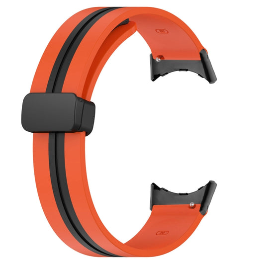 For Google Pixel Watch Two-color Folding Buckle Silicone Watch Band(Orange Black) by bashfashion