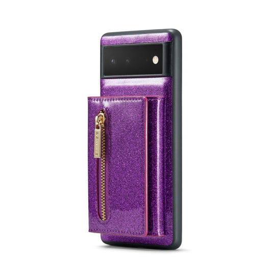 For Google Pixel 6a DG.MING M3 Series Glitter Powder Card Bag Leather Case(Dark Purple) by DG.MING