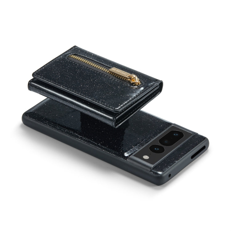 For Google Pixel 7 Pro DG.MING M3 Series Glitter Powder Card Bag Leather Case(Black) by DG.MING