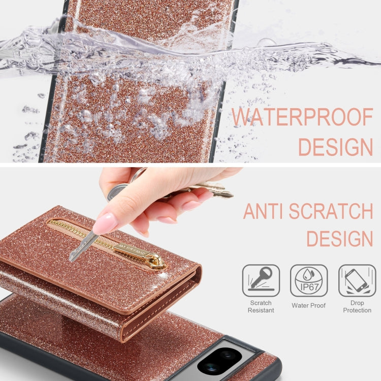 For Google Pixel 7A DG.MING M3 Series Glitter Powder Card Bag Leather Case(Rose Gold) by DG.MING