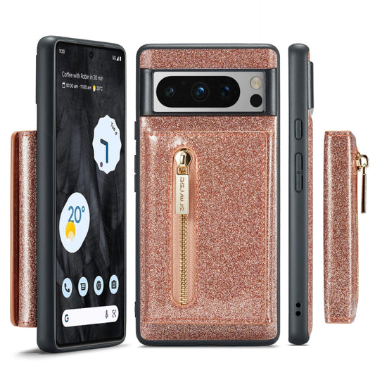 For Google Pixel 8 Pro DG.MING M3 Series Glitter Powder Card Bag Leather Case(Rose Gold) by DG.MING