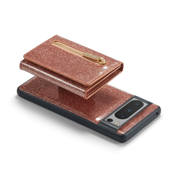 For Google Pixel 8 Pro DG.MING M3 Series Glitter Powder Card Bag Leather Case(Rose Gold) by DG.MING