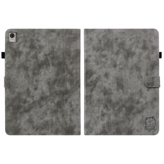 For Nokia T21 Tiger Pattern Flip Leather Tablet Case(Grey) by bashfashion