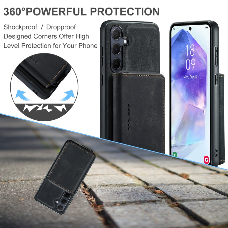 For Samsung Galaxy A55 5G JEEHOOD Magnetic Zipper Horizontal Flip Leather Phone Case(Black) by JEEHOOD