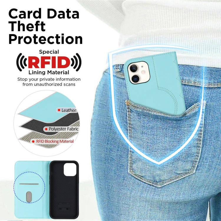 For iPhone 12 mini Rhombic MagSafe RFID Anti-Theft Wallet Leather Phone Case(Sky Blue) by bashfashion