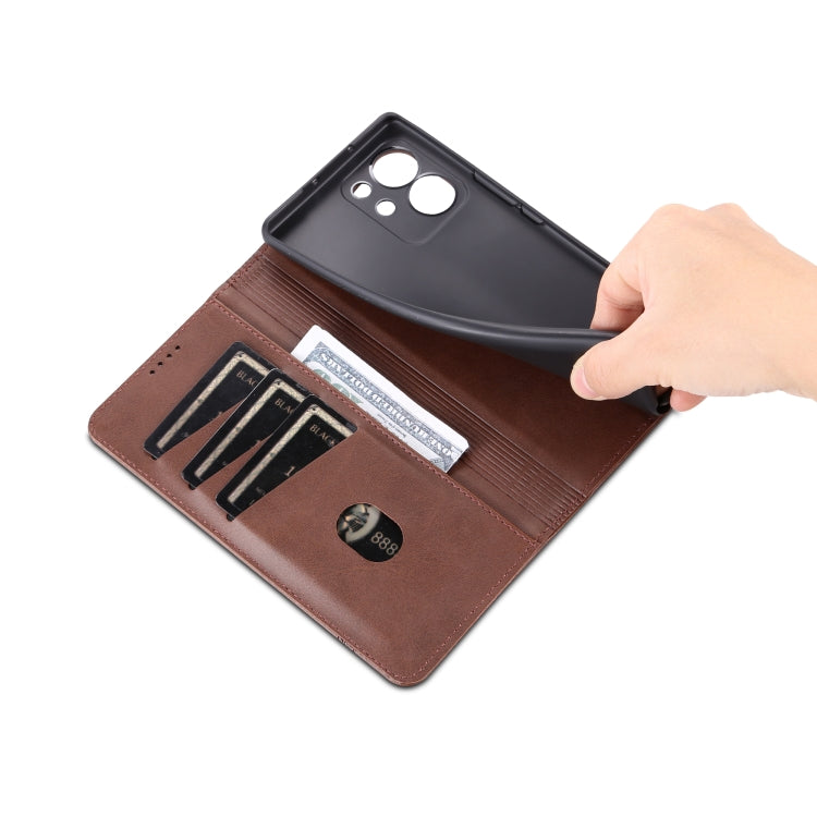 For Honor 80 SE AZNS Magnetic Calf Texture Flip Leather Phone Case(Dark Brown) by AZNS