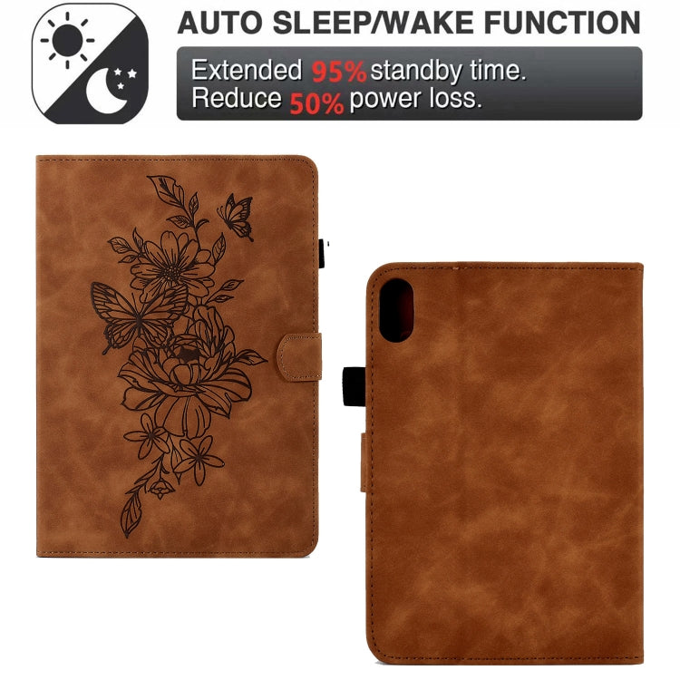 Peony Butterfly Embossed Leather Smart Tablet Case For iPad 2025 / 2022(Brown) by bashfashion