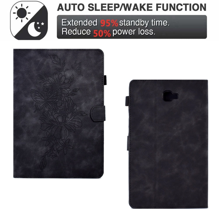 For Samsung Galaxy Tab A 10.1 2016 T580 Peony Butterfly Embossed Leather Smart Tablet Case(Black) by bashfashion
